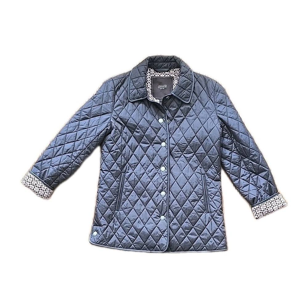 Women's Coach Quilted Barn Jacket Coat Logo Sleeve Diamond Pattern Small